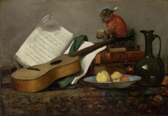 Still Life with a Monkey and a Guitar (Art and Gluttony) by Antoine Vollon