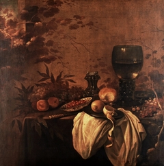 Still life with a salt cellar and a lemon. by Pieter Claesz