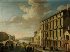 The Cannaregio with the Palazzo Suriano Bellotto and a Bridge, Venice by Joseph Nicholls