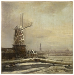 The Halfswegmolen along the Boterdiep canal; in the background the city of Groningen by Geerd Jans Kiewiet de Jonge