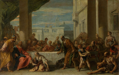 The Magdalen Anointing Christ's feet. by Sebastiano Ricci