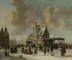 The Paalhuis and the Nieuwe Brug, Amsterdam, in the Winter by Jan Abrahamsz. Beerstraten