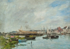 The Port of Trouville, Boatyard by Eugène Louis Boudin