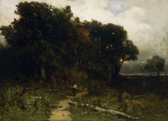 Untitled (landscape, woodcutter on path) by Edward Mitchell Bannister