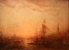 Venise, grand canal avec le campanile au coucher de soleil by Félix Ziem