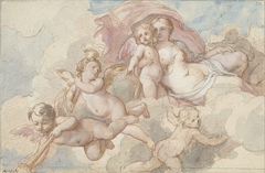 Venus met Amor en putti by Charles-Joseph Natoire