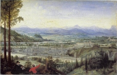 View of Linz with Artist Drawing in the Foreground by Lucas van Valckenborch