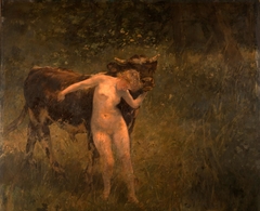 Woman and bull by Alfred Philippe Roll