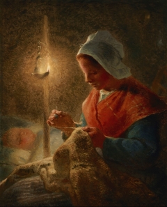 Woman Sewing by Lamplight by Jean-François Millet