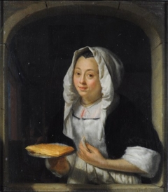 Woman with a Waffle at a Window by Godfried Schalcken