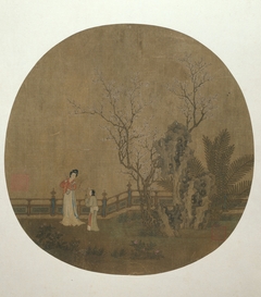 Woman with Female Servant in a Palace Garden by anonymous painter