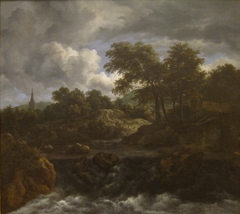 Wooded Landscape with a Waterfall by Jacob van Ruisdael