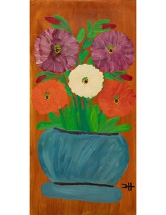 Zinnias in a Blue Vase by Clementine Hunter