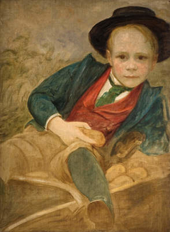 A Boy Sitting On A Wheelbarrow by Louisa Starr