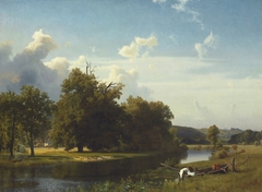 A River Landscape, Westphalia by Albert Bierstadt