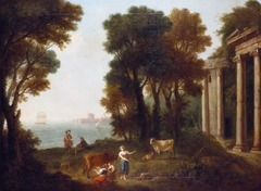 A Seashore with Classical Ruins, Figures and Cattle by Francesco Zuccarelli