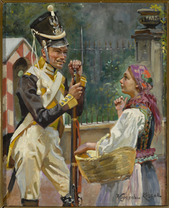 A Soldier and a Girl – in front of the Belvedere by Wojciech Kossak