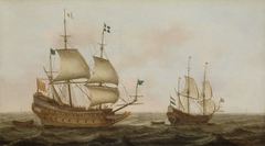 A Warship, built in 1626 by order of Louis XIII in a Dutch shipyard, Arriving at a Dutch Port under Guidance of a Dutch Ship by Jacob Gerritz. Loef