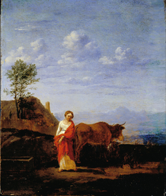 A Woman with Cows on a Road by Anonymous