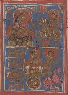 Aristanemi's Bridal Pavilion (top) and Witnessing Animals for Slaughter (bottom): Folio from a Kalpasutra Manuscript by Anonymous