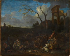 Battle in front of the ruins of an ancient temple by Jasper Broers