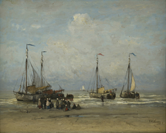 Binnenkomst van een visservloot by Hendrik Willem Mesdag