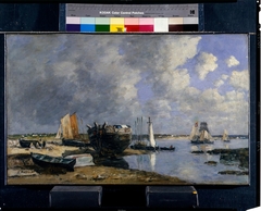 Boats at Anchor and Beachhead by Eugène Louis Boudin