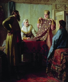 Consumer scene of the XVII century (?The merchant and the product) by Nikolai Nevrev