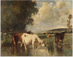 Cows in a Marsh by Emile van Marcke