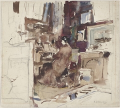 Dame in atelier achter harmonium by George Hendrik Breitner