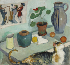 Der Geist im Hausgestühl: Stillleben mit Katze by August Macke