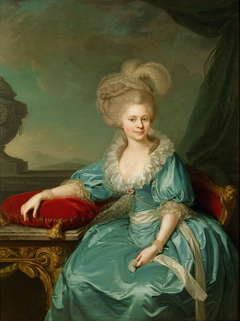 Elisabeth Wilhelmine von Württemberg (1767-1790), 1. Gemahlin von Franz II. (I.), an einem Tisch sitzend, Kniestück by Johann Baptist von Lampi the Elder