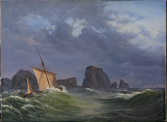 En shetlandsk fiskerbåd i stormfuldt vejr nord for Orkneyøerne by Anton Melbye