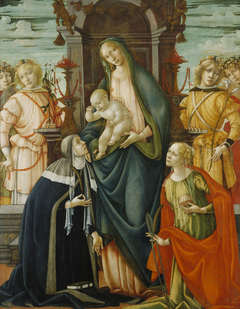 Enthroned Madonna and Christ Child with Angels, Saints Paula and Agatha by Michele Ciampanti