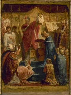 Esquisse pour l'église Saint-Eustache : (La Foi) Consécration de la Ste Chapelle, St Louis offre la couronne d'épines. by Félix-Joseph Barrias