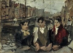 Fabrieksmeisjes op de Prinsengracht te Amsterdam by Isaac Israels