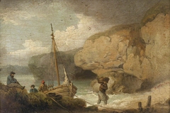 Fishermen Unloading a Boat in a Rocky Inlet by Anonymous