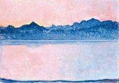 Genfersee mit Mont-Blanc am frühen Morgen by Ferdinand Hodler