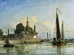 Gezicht op de Ooster Oudehoofdpoort by Johan Jongkind