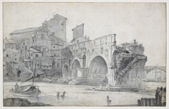 Gezicht op de Ponte Rotto en Trastevere by Jan Asselijn