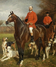 Godfrey Charles Morgan, 2nd Baron, Viscount  Tredegar (1831-1913) with his Huntsman, Mr Charles Barrett in front of Tredegar by John Charlton