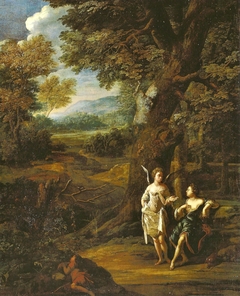 Hagar, Ismael und der Engel in der Wüste by Eglon van der Neer