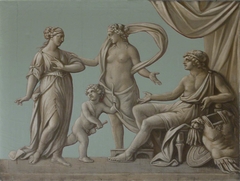 Helen reproaching Paris for his Retreat from Menelaus and is silenced by Aphrodite (Venus) by Anonymous