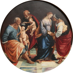 Holy family with saints Zachary, Elizabeth and little John by Luca Signorelli