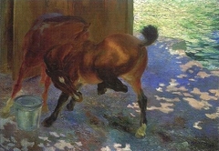 Horses bitten by flies. by Paul-Albert Besnard