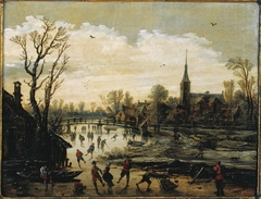 Iceskating near a village by Jan van Goyen