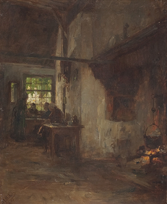 Interieur met grote schouw by Henricus Johannes Melis