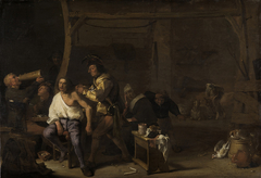 Interior with a man perfoming surgery on a shoulder by Cornelis Saftleven