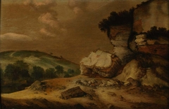 Italiaans landschap met ruïne by Jacobus Mancadan