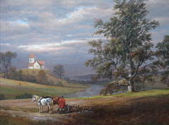 Landscape from Pedersborg near Sorø. Pedersborg Church by Johan Christian Dahl